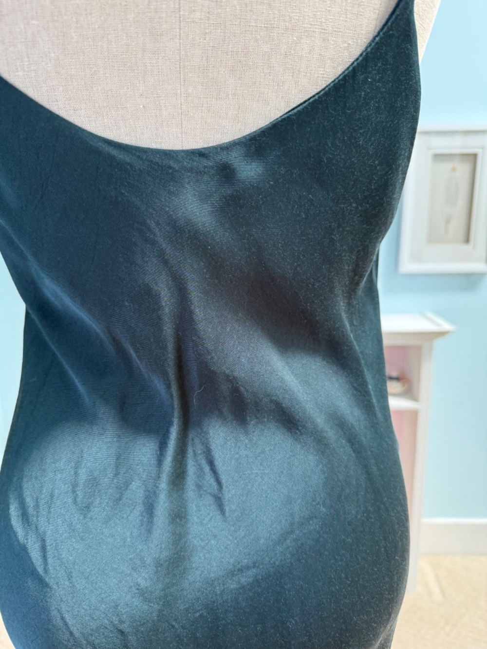 Zara forest green/ dark teal satin cowl neck midi slip dress | Size large - Picture 4 of 6